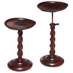 Pair of English Burr Yew Wood Candlestands