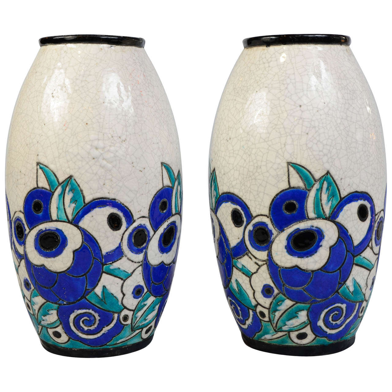 Pair of Art Deco Ceramic Vases For Sale