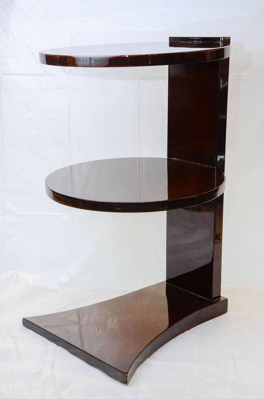 Rare pair of end sofa tables with double trays in Rio rosewood attributed to Jules Leleu. Glossy revarnished.