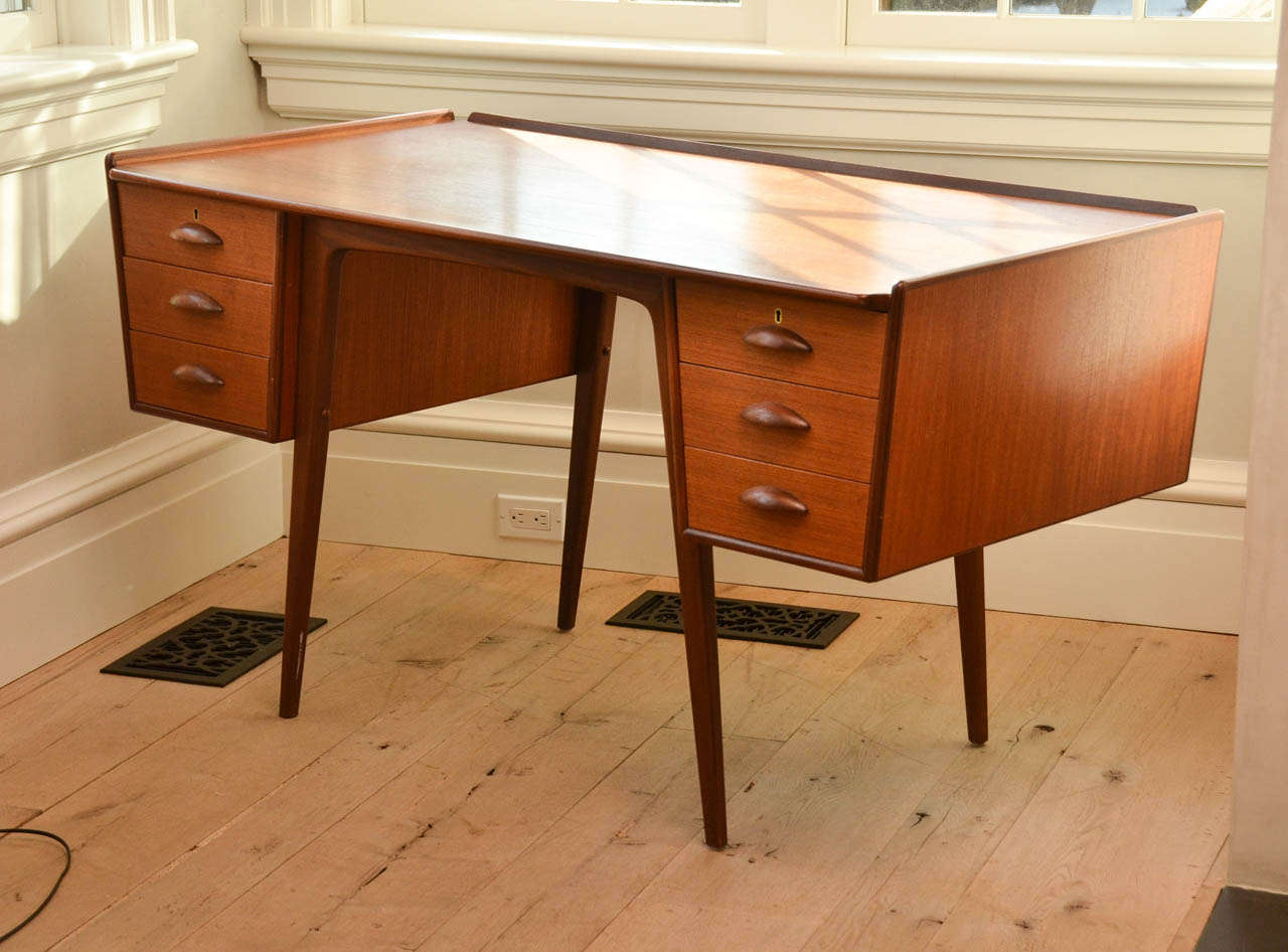 Very elegant teak desk designed in 1956 by swedish designer Alf Svensson. It is called 