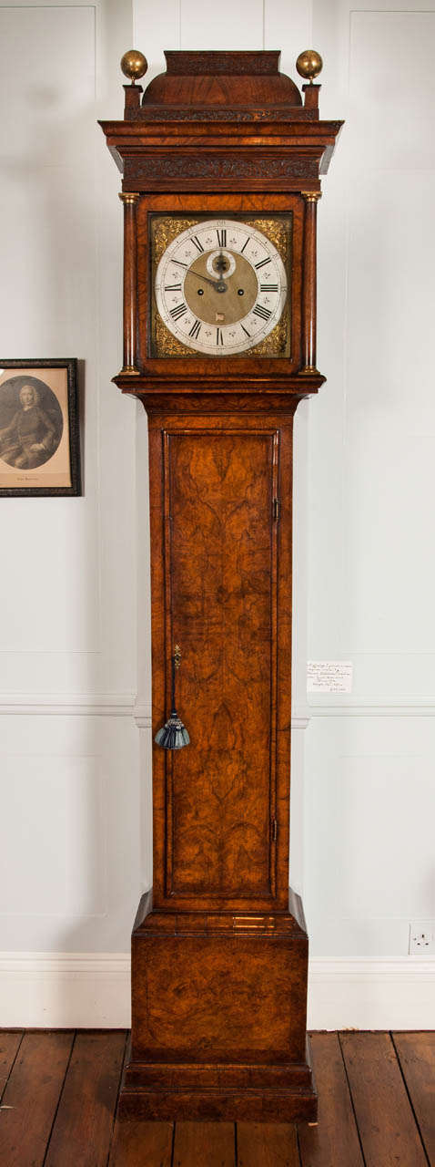 British 18th Century Antique Walnut Longcase Clock by Daniel Delander of London For Sale