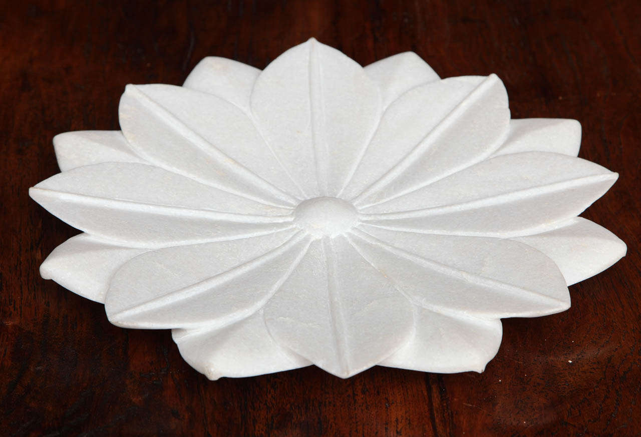 Hand-Carved Marble Lotus Plate, Contemporary