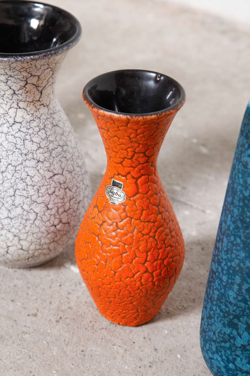 Mid-Century Modern Group of Modernist Jasba Craquelé Ceramic Vases