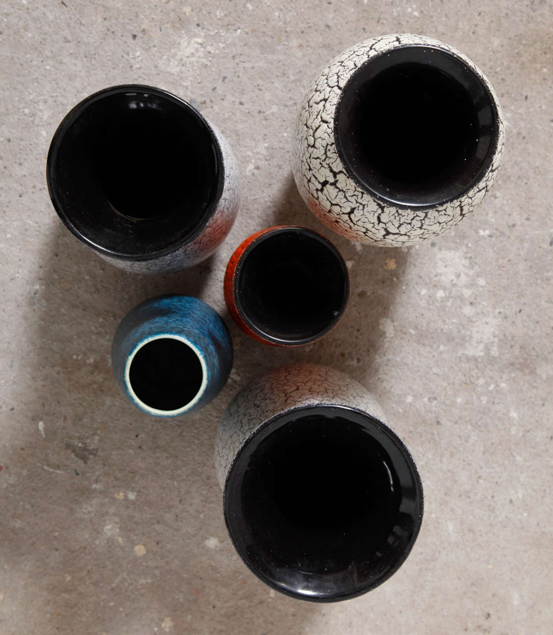 Glazed Group of Modernist Jasba Craquelé Ceramic Vases