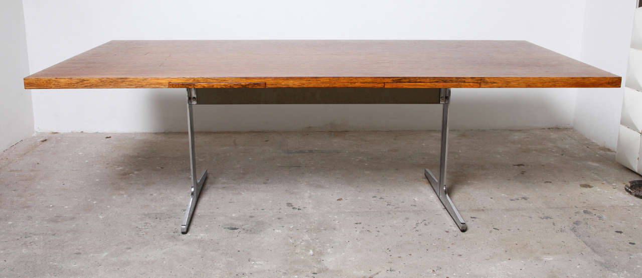 Rosewood office or writing desk with two drawers, top over chrome steel base.
High quality, original good condition.