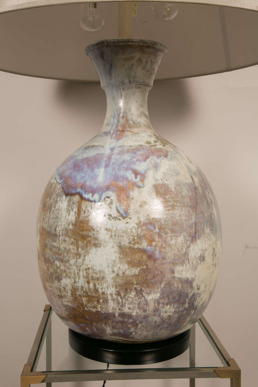 Glazed Large ceramic table  lamp , Vallauris , 1960