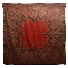Square 19th Century Paisley Shawl with Scarlet Red Center