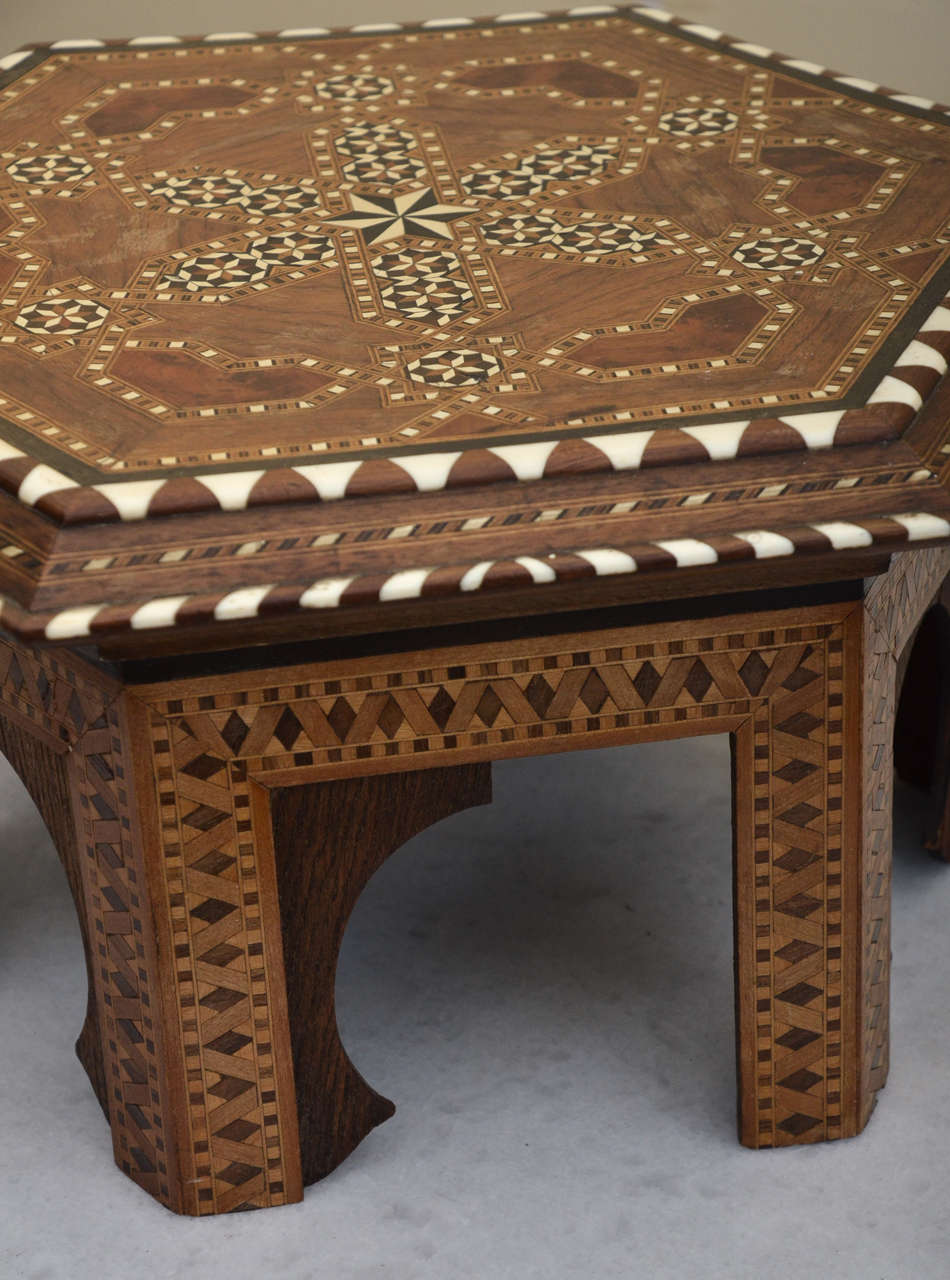 Stacking Middle Eastern Octagonal Inlaid Tables In Good Condition For Sale In Southampton, NY