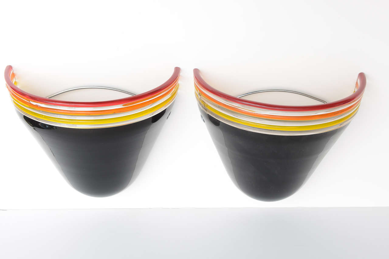 Hand-Crafted Italian Murano Black Glass Sconces by Roberto Pamio Mid-Century Modern For Sale