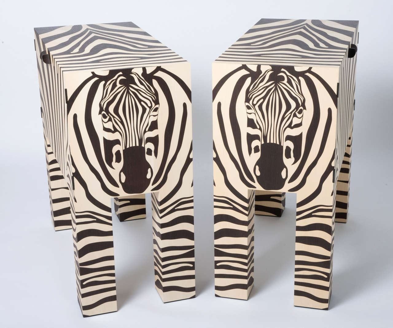 Contemporary John Makepeace pair of marquetry “Zebra” cabinets, England 2010