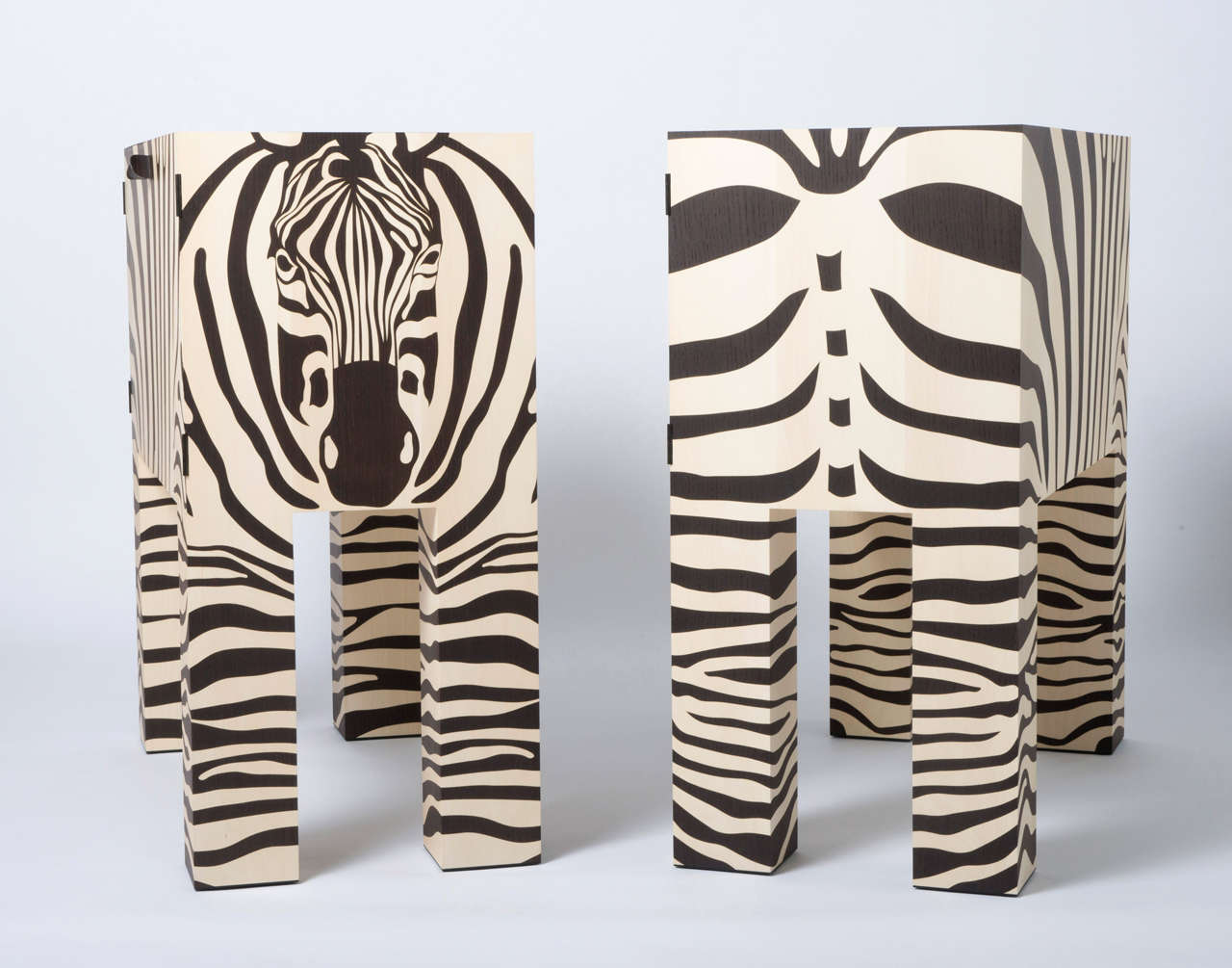 Wood John Makepeace pair of marquetry “Zebra” cabinets, England 2010