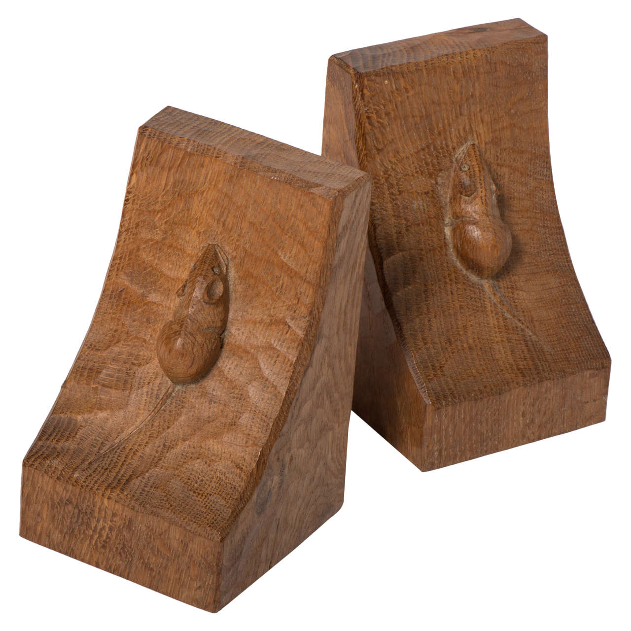 Robert Mouseman Thompson carved oak bookends, England circa 1960 at