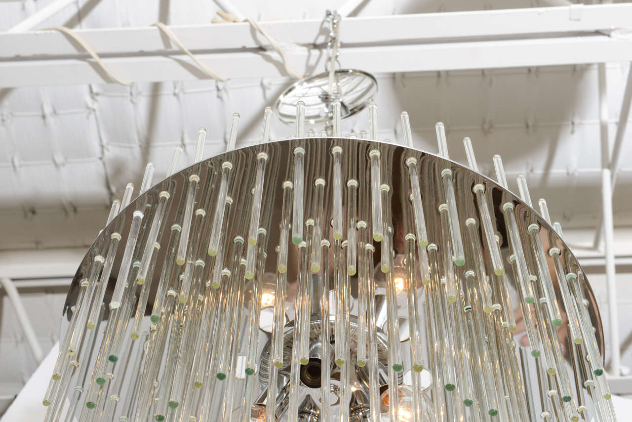 American Large Glass Rod and Chrome Chandelier by Gaetano Sciolari for Lightolier