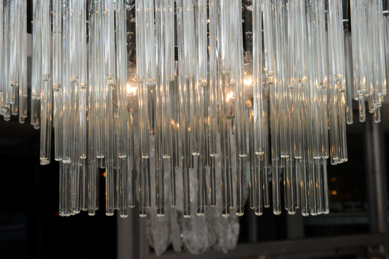Mid-20th Century Large Glass Rod and Chrome Chandelier by Gaetano Sciolari for Lightolier