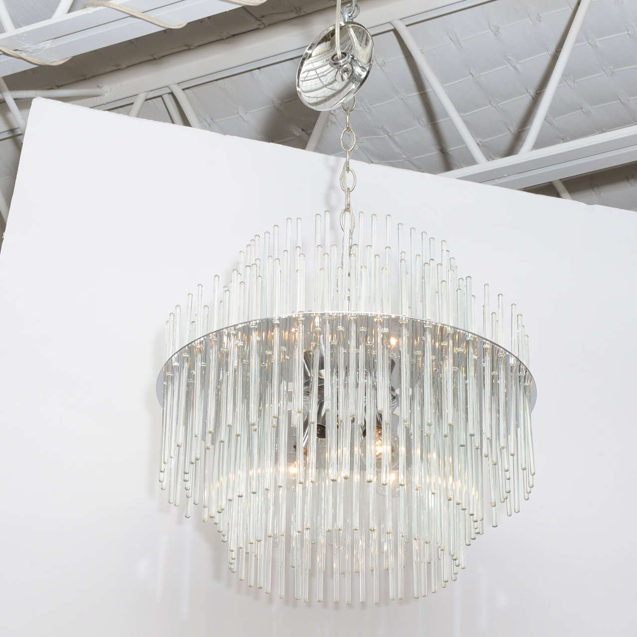Large Glass Rod and Chrome Chandelier by Gaetano Sciolari for