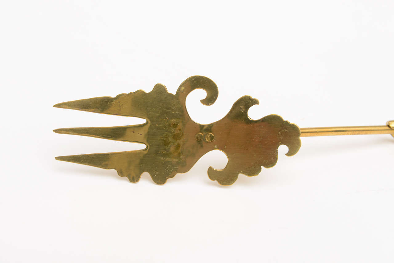 Hand-Wrought One of a Kind Hand-Hammered Brass Sculptural Serving Fork 1