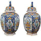 Pair of 19th Century lidded Delft jars