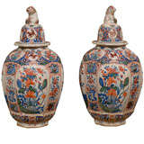 Pair of 18th Century Lidded Delft Jars