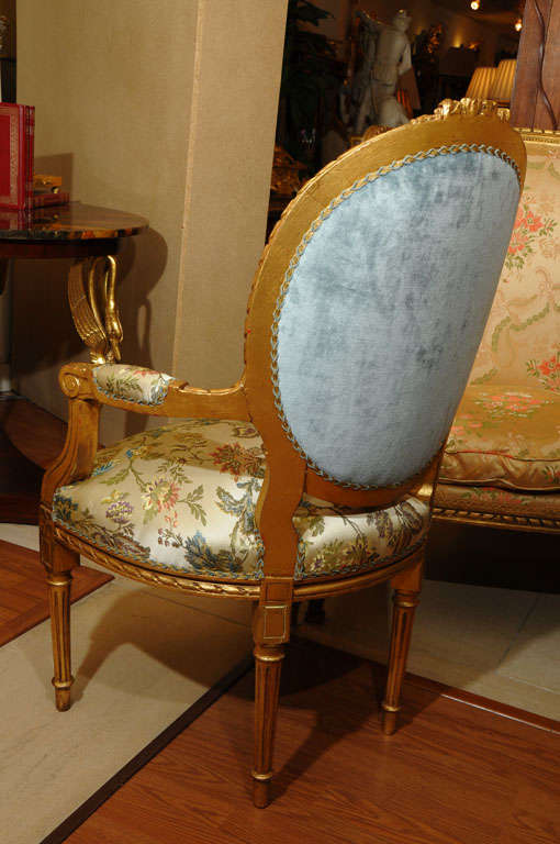19th Century 19th c Louis XVI gilded oval back open arm chairs