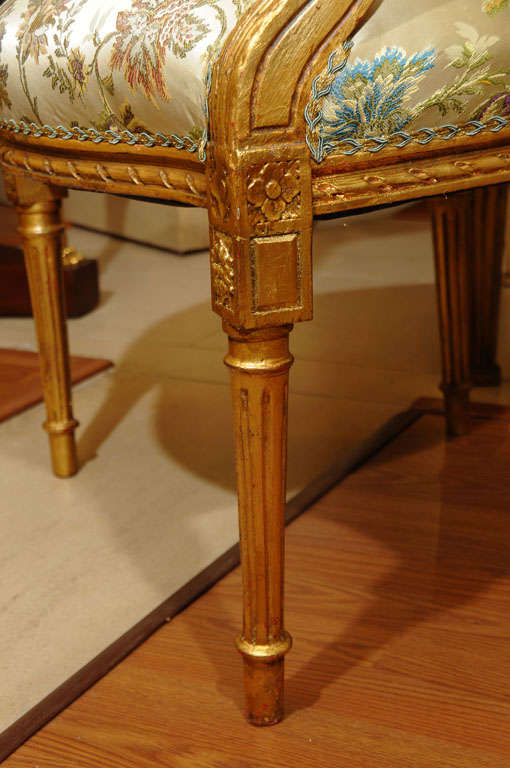 19th c Louis XVI gilded oval back open arm chairs 2