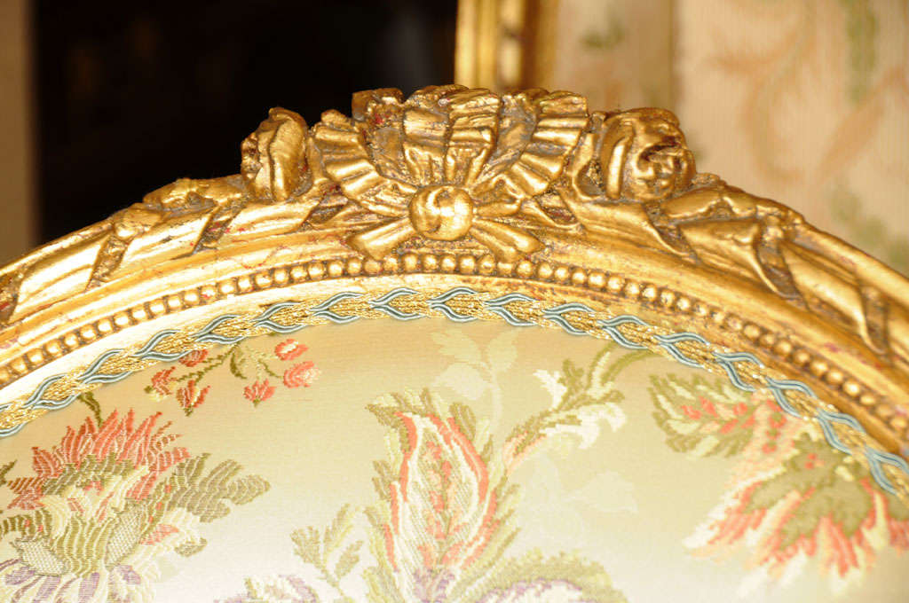 19th c Louis XVI gilded oval back open arm chairs 3
