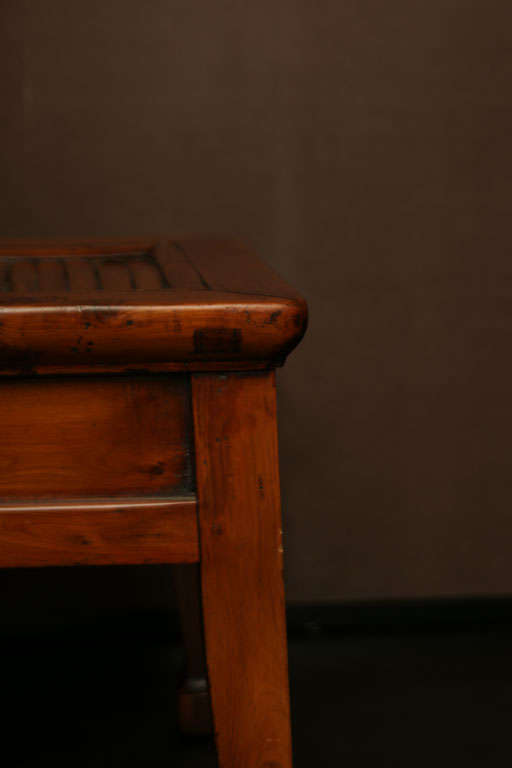 Polished 19th Century Q'ing Dynasty French Peachwood Stool with Slatted Bamboo Seat