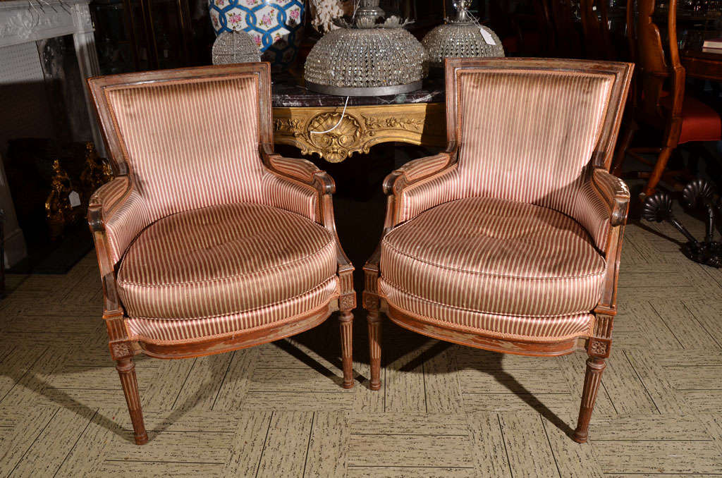 Pair French Louis XVI style arm chairs In Good Condition For Sale In Houston, TX