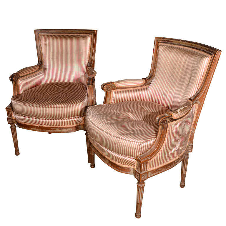 Pair French Louis XVI style arm chairs For Sale