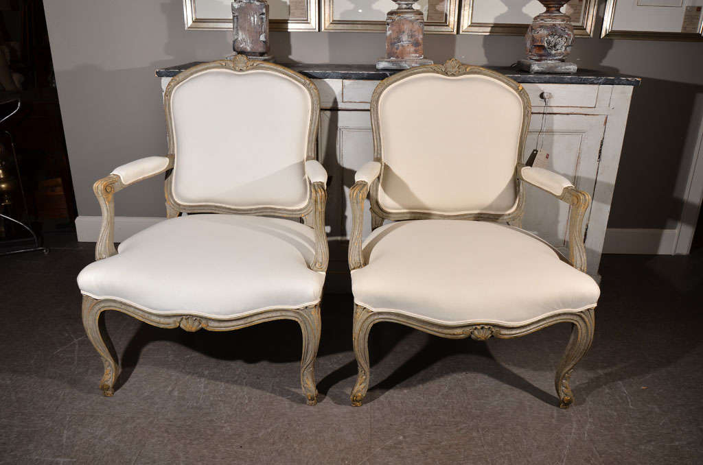 French Pair Of Painted Fauteuils For Sale