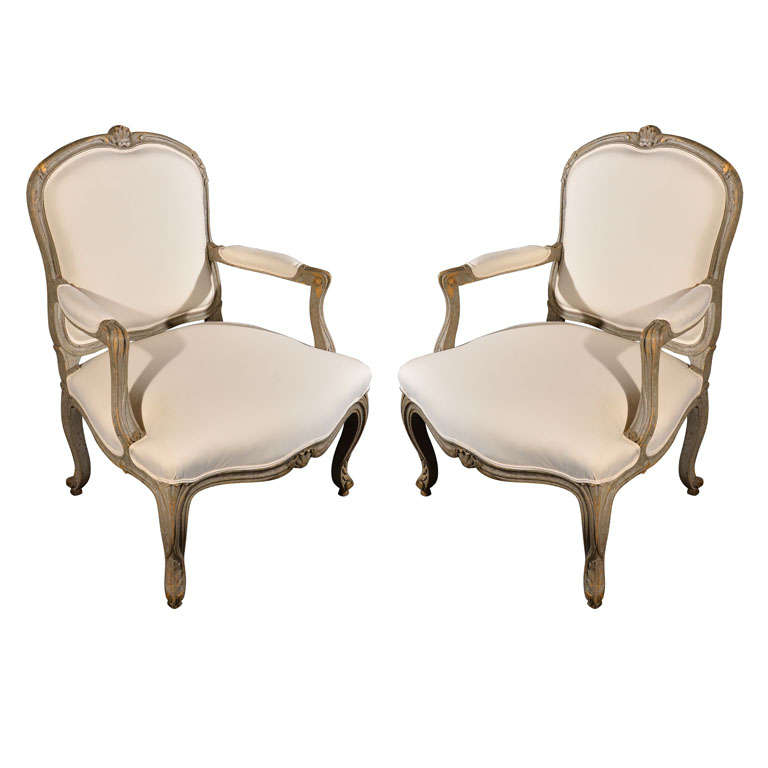 Pair Of Painted Fauteuils For Sale
