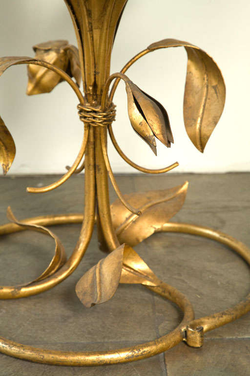 Gilded sculptural flower side table, style of Arthur Court.