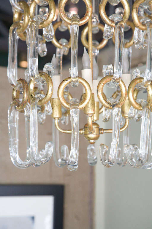 Modern hanging fixture as ceiling mount or pendant, Paul Marra Loops and  Links gilt and glass fixture.