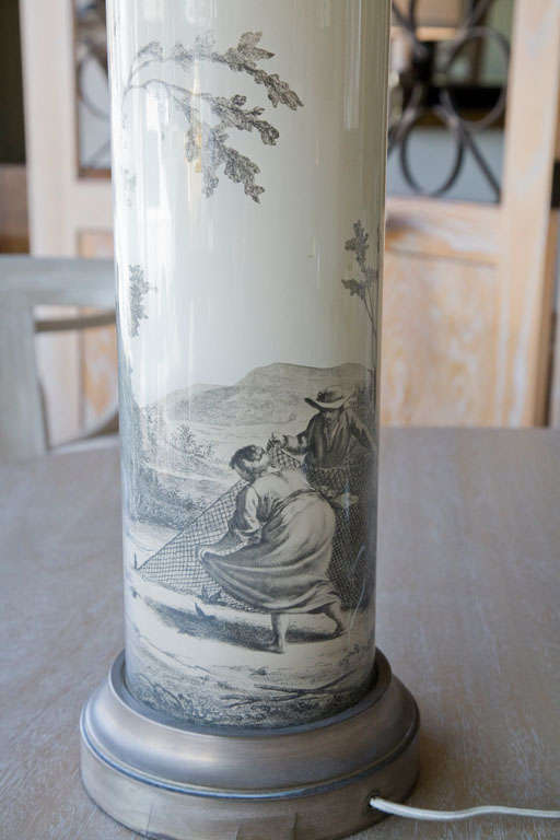 Mid-20th Century Toile Pastoral Table Lamp