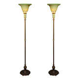 Antique Pair of American Torchiere Floor Lamps