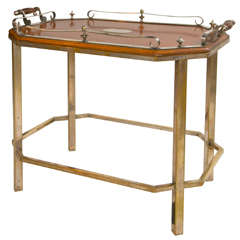 19th c English Oak and Silver Tray on Stand