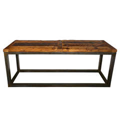 French Reclaimed Timber Top Console Table on Metal Base
