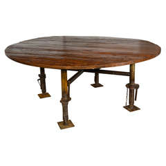 Antique English Scaffolding Table Base with Reclaimed Elm Top