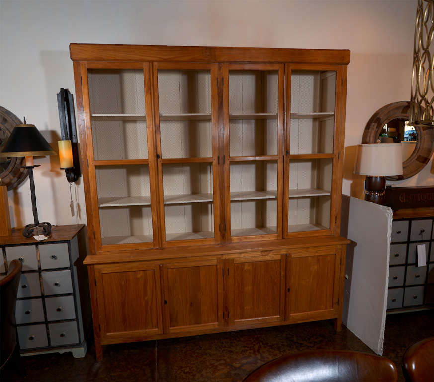 Antique British Colonial Bookcase with Pigeon Wire Doors