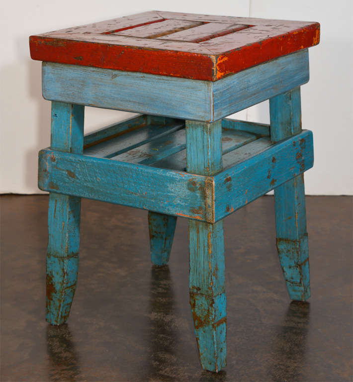 Antique French Folk Art End Table in Painted Pine  2