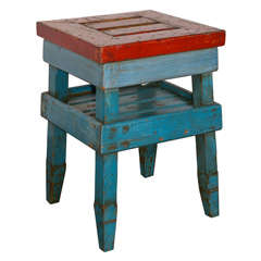 Antique French Folk Art End Table in Painted Pine
