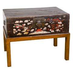 Antique Lacquer Finished Wood Storage Box on Stand