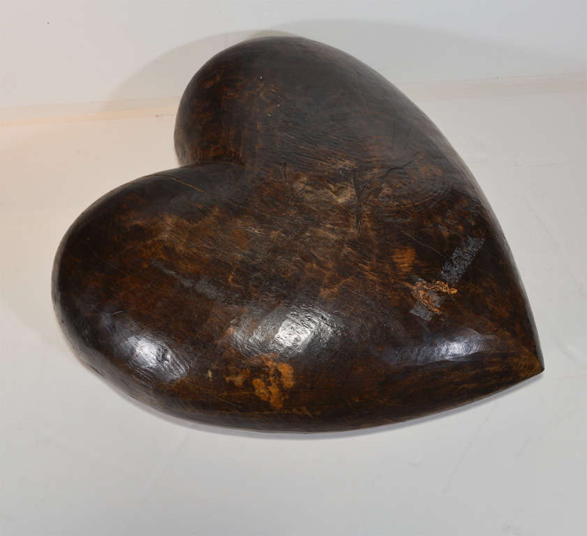Antique Italian Carved Walnut Paper Mache Heart Mold