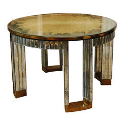 C. 1940 Brass And Antiqued Mirrored Table With Gilded Starburst