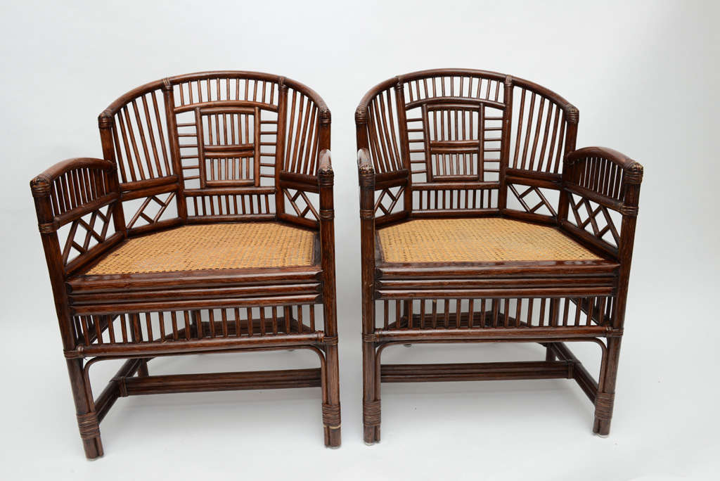 Pair of Vintage Barrel Chairs with cane seat.