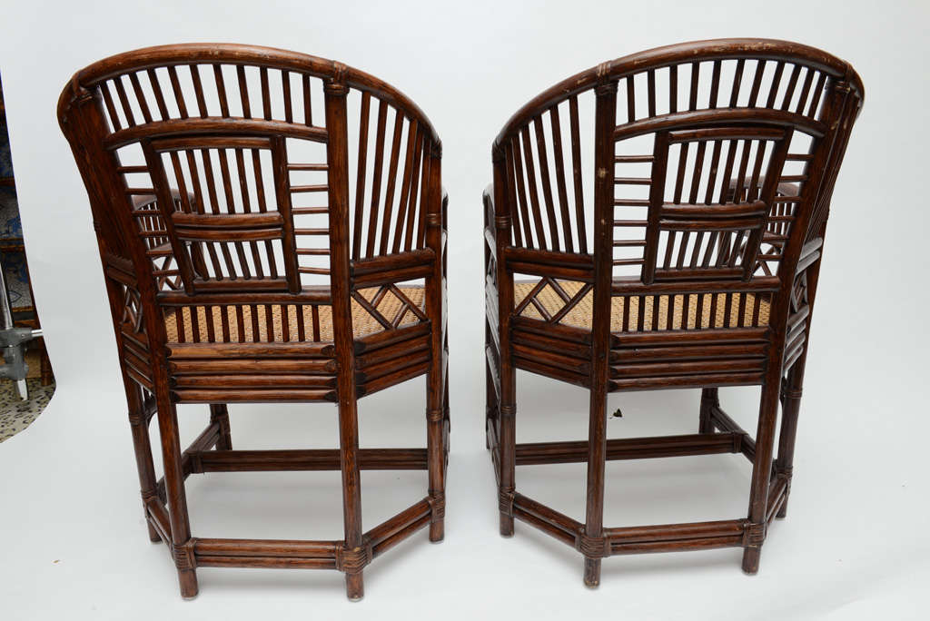 American Pair of Vintage Bamboo Rattan Barrel Chairs
