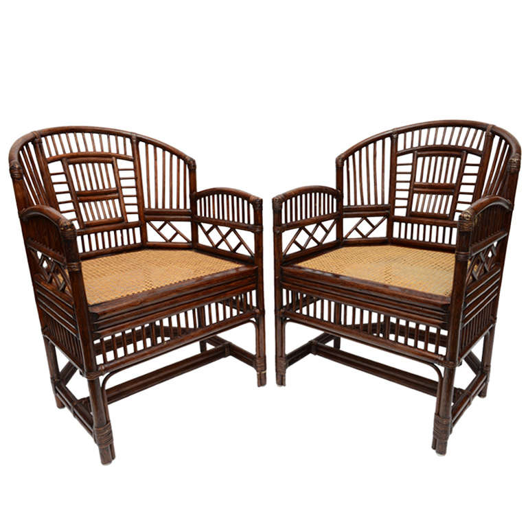 Pair of Vintage Bamboo Rattan Barrel Chairs