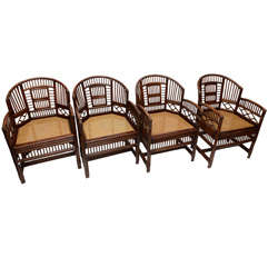 Two Pairs of Vintage Bamboo Rattan Barrel Chairs