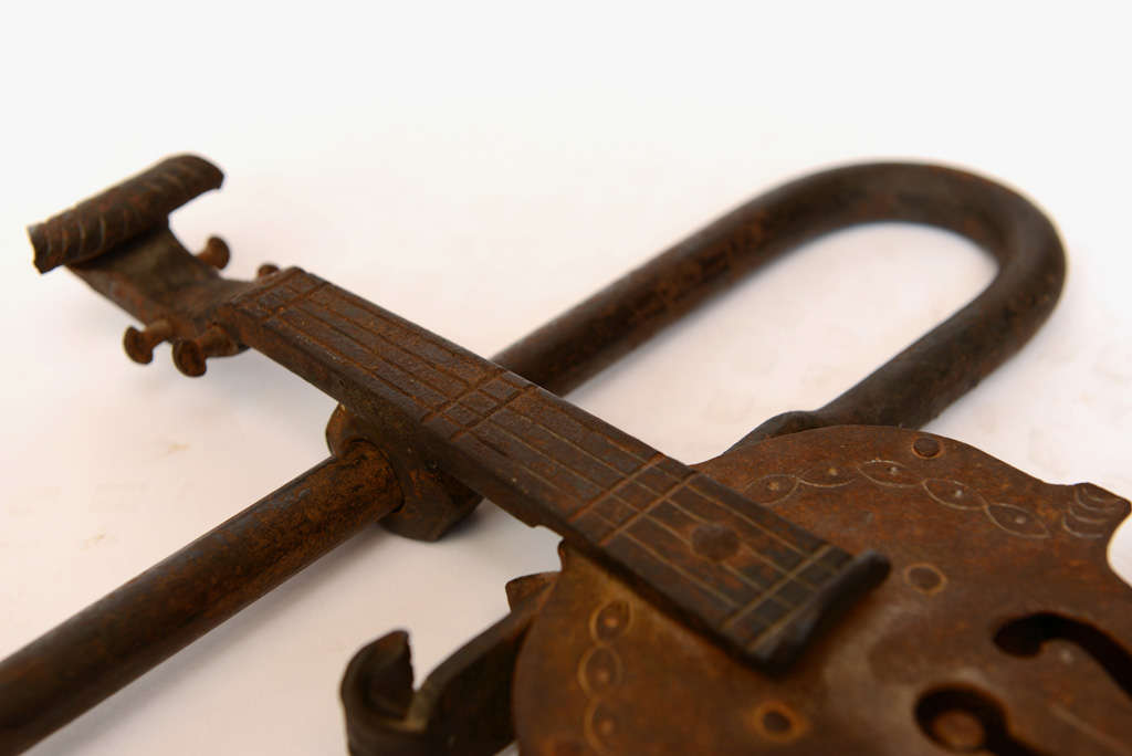 Whimsical Violin Iron Lock and Key 1