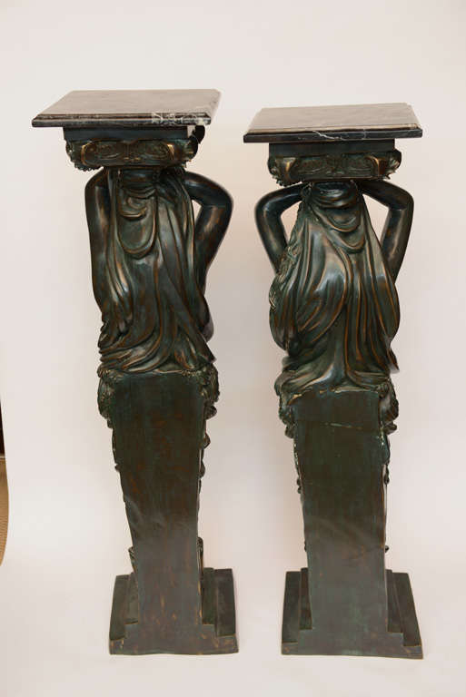 Pair Neo Classical Cast Bronze Pedestal Statue 4