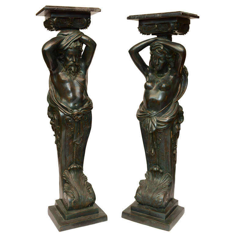 Pair Neo Classical Cast Bronze Pedestal Statue